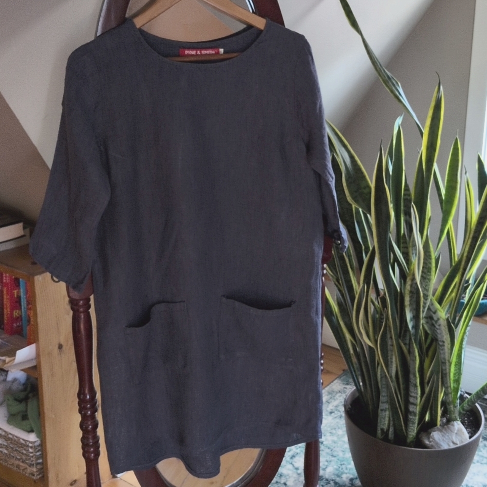 Pyne & Smith Shift Dress In Denim Linen